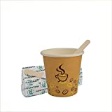 Palucart 500 Vasos de Papel para Café 90ml Havana Color Vasos con Gráficos (3 oz) + 500 Paletas Biodegradables de Madera de Abedul Cartón para Bebidas Calientes Café Capuchino
